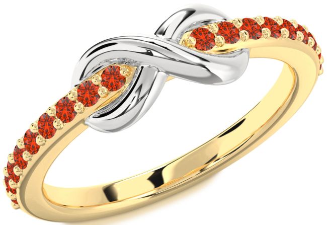 Fire Opal Gold Silver Infinity Round Ring
