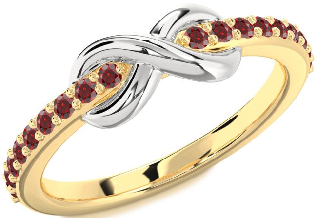Garnet Gold Silver Infinity Round Ring