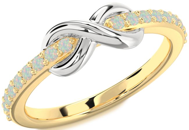 Opal Gold Silver Infinity Round Ring