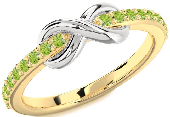 Peridot Gold Silver Infinity Round Ring