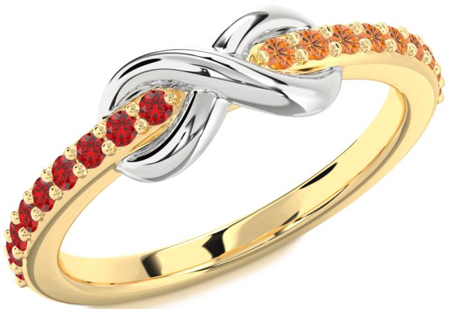 Ruby & Citrine Gold Silver Infinity Round Promise Ring
