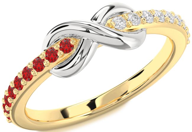 Diamond & Ruby Gold Silver Infinity Round Promise Ring