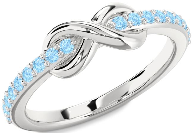 Aquamarine Silver Infinity Round Ring