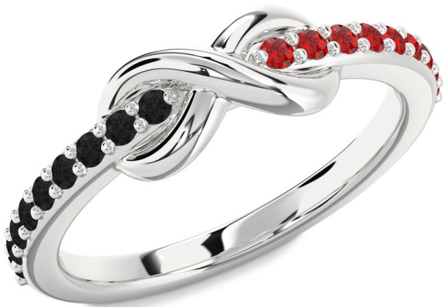 Black Diamond & Ruby Silver Infinity Round Promise Ring