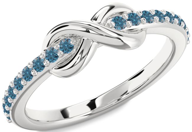 Blue Diamond Silver Infinity Round Ring
