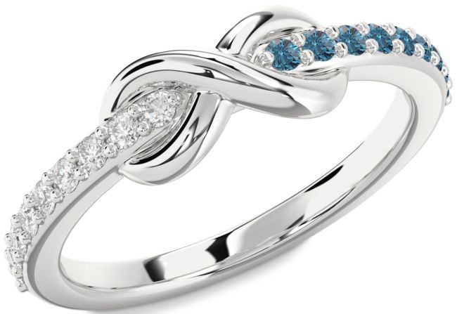 Blue Diamond Silver Infinity Round Promise Ring