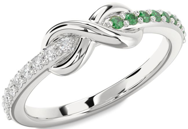 Emerald & Diamond Silver Infinity Round Promise Ring