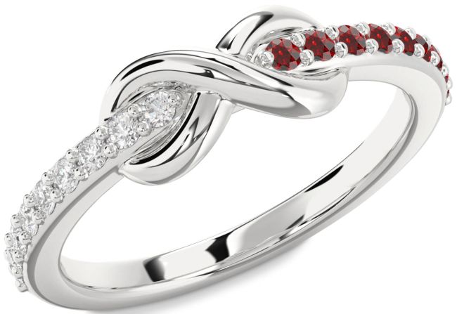 Diamond & Garnet Silver Infinity Round Promise Ring