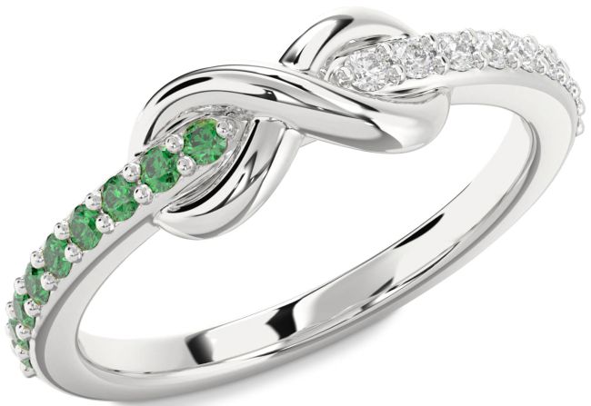 Diamond & Emerald Silver Infinity Round Promise Ring