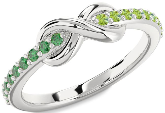 Emerald & Peridot Silver Infinity Round Promise Ring