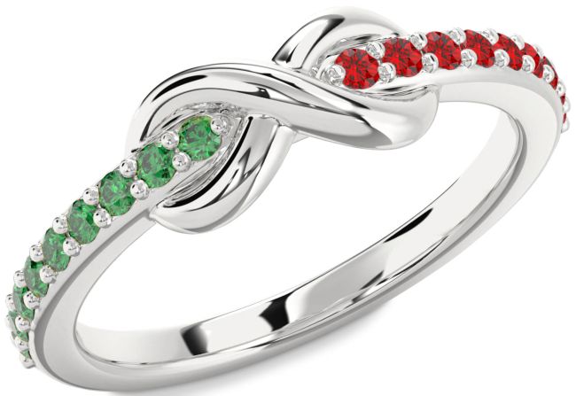 Emerald & Ruby Silver Infinity Round Promise Ring