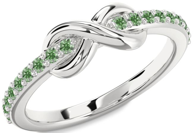 Green Diamond Silver Infinity Round Ring