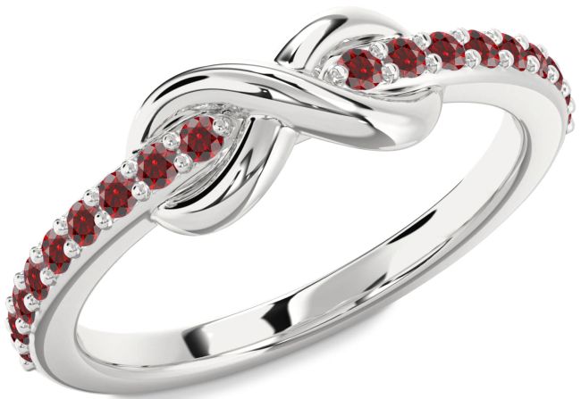 Garnet Silver Infinity Round Ring