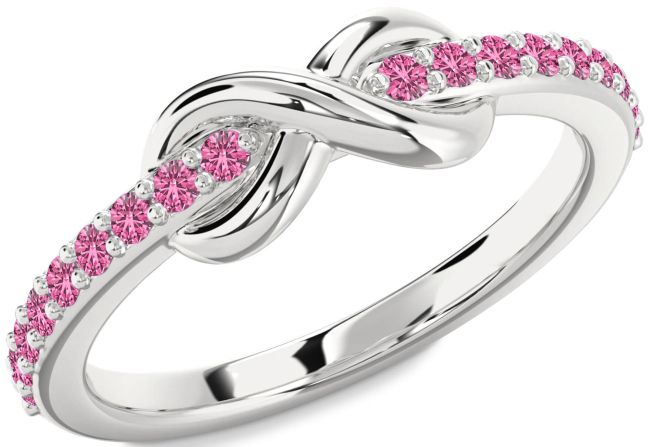 Pink Sapphire Silver Infinity Round Ring
