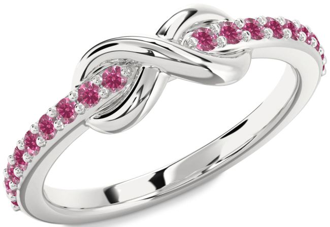 Pink Tourmaline Silver Infinity Round Ring