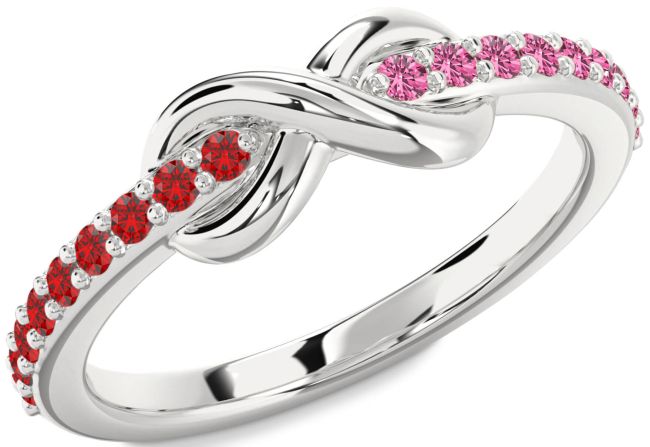 Ruby & Pink Sapphire Silver Infinity Round Promise Ring
