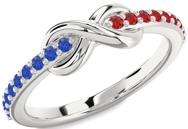 Blue Sapphire & Ruby Silver Infinity Round Promise Ring