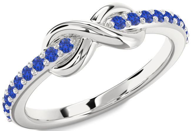 Blue Sapphire Silver Infinity Round Ring