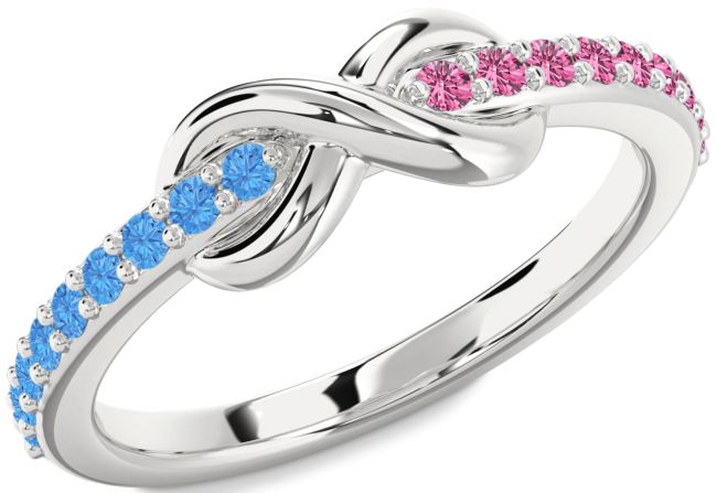 Swiss Blue Topaz & Pink Sapphire White Gold Infinity Round Promise Ring
