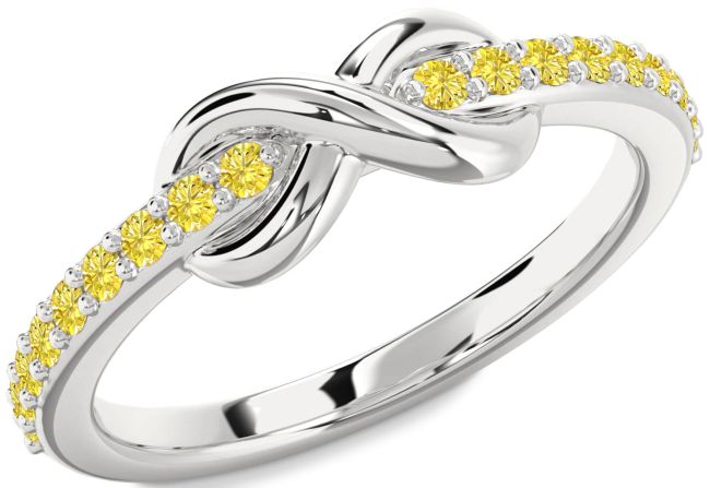 Yellow Diamond Silver Infinity Round Ring
