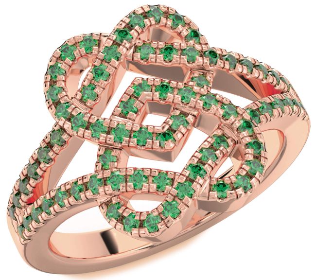 Emerald Rose Gold Silver Heart Ring