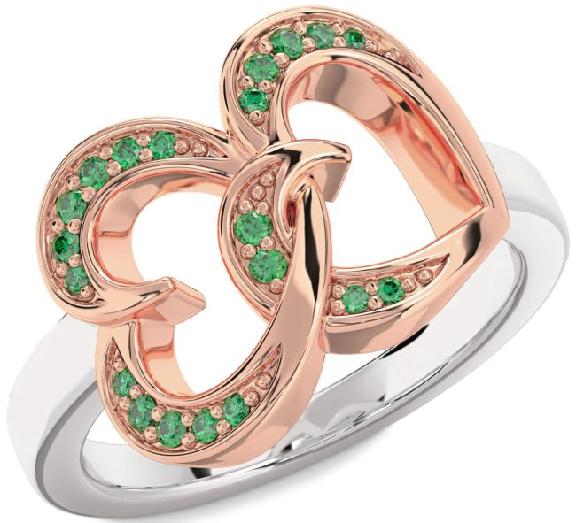 Emerald Rose Gold Silver Heart Ring