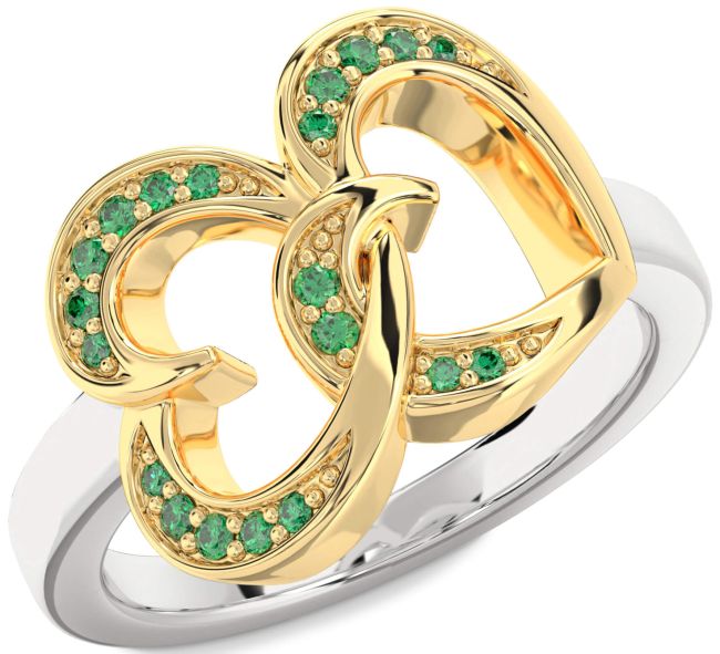 Emerald Gold Silver Heart Ring