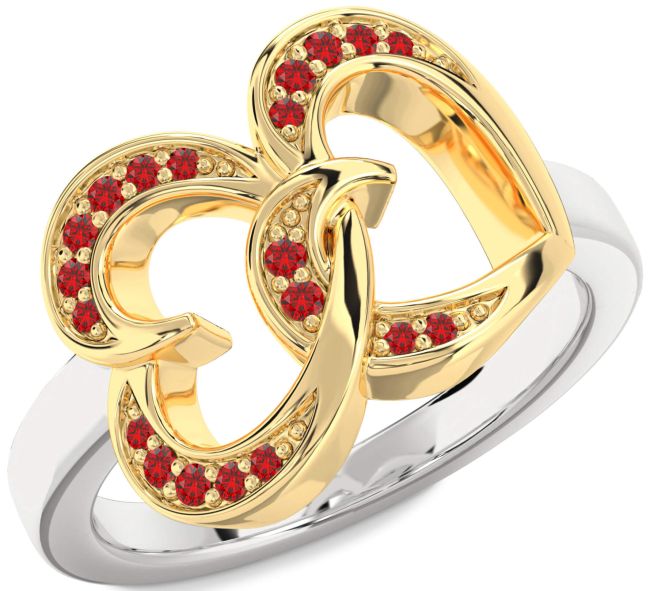 Ruby Gold Silver Heart Ring