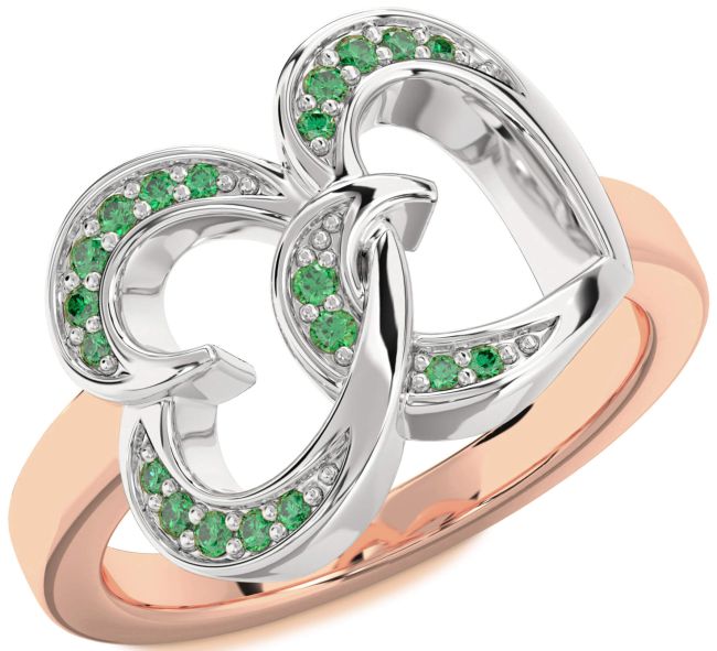 Emerald Rose Gold Silver Heart Ring