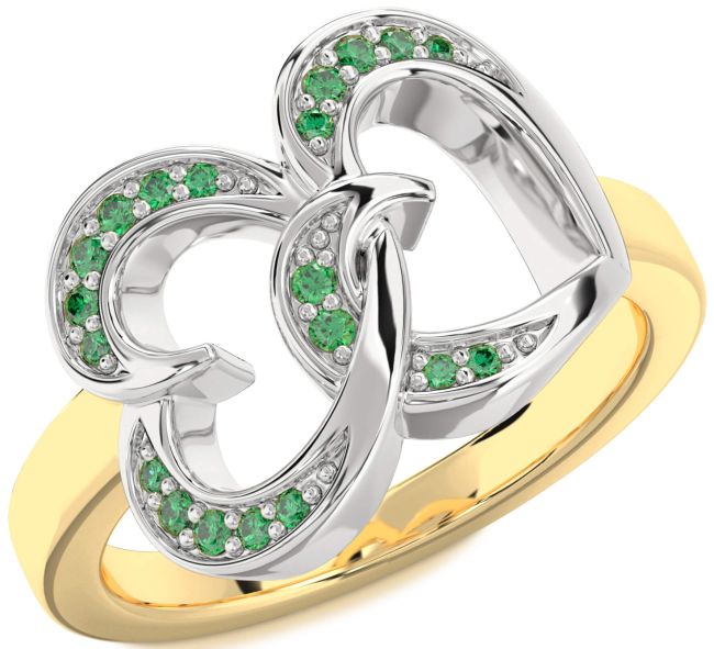 Emerald Gold Silver Heart Ring