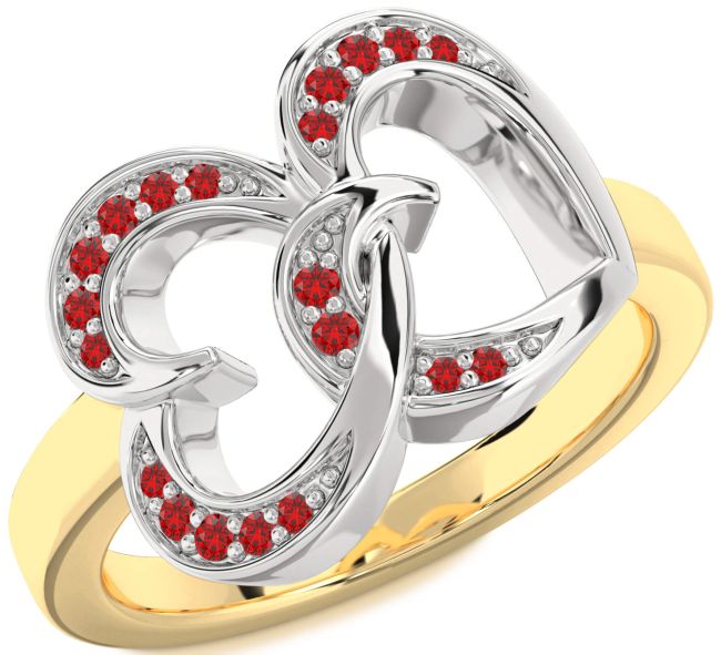 Ruby Gold Silver Heart Ring