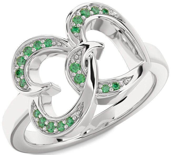 Emerald Platinum Heart Ring