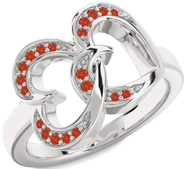 Fire Opal Platinum Heart Ring
