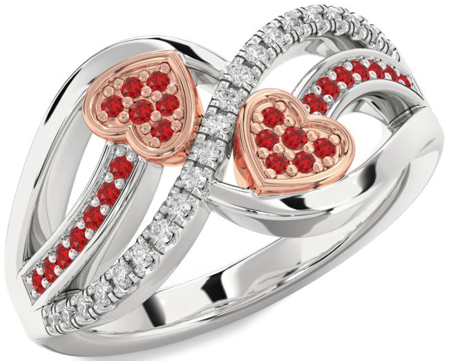 Diamond Ruby Rose Gold Silver Heart Ring