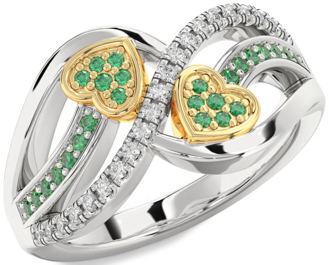 Diamond Emerald Gold Silver Heart Ring