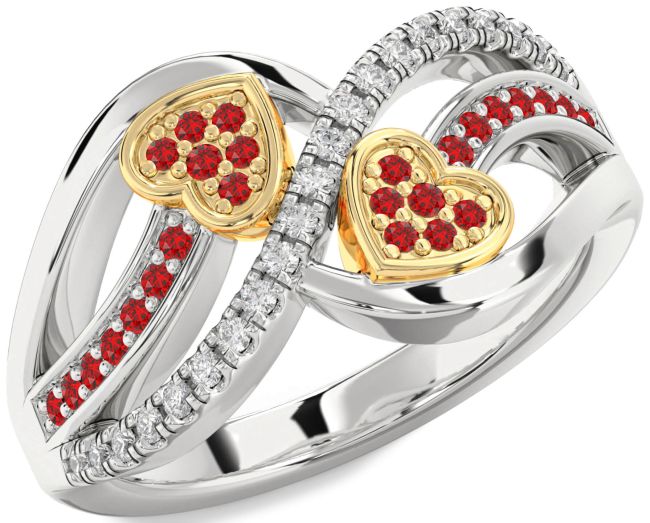 Diamond Ruby Gold Silver Heart Ring