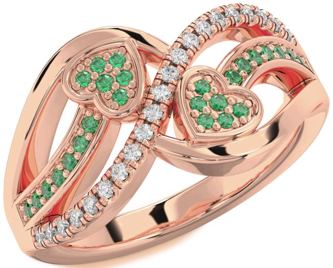 Diamond Emerald Rose Gold Heart Ring