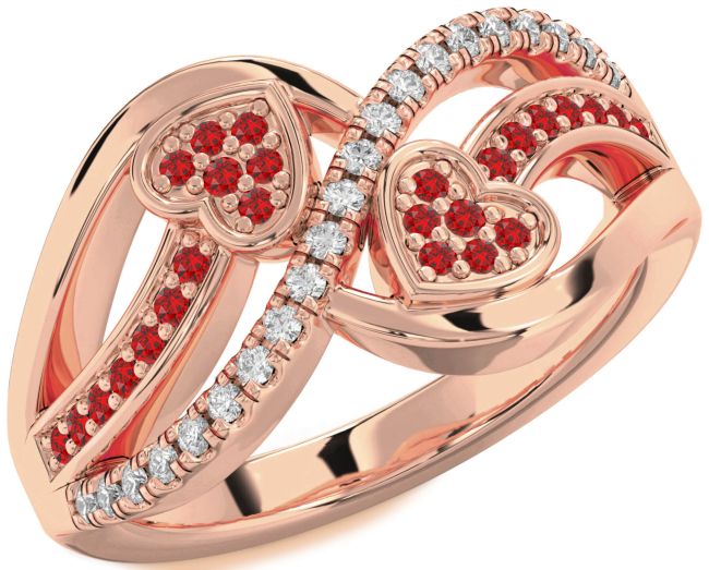 Diamond Ruby Rose Gold Heart Ring