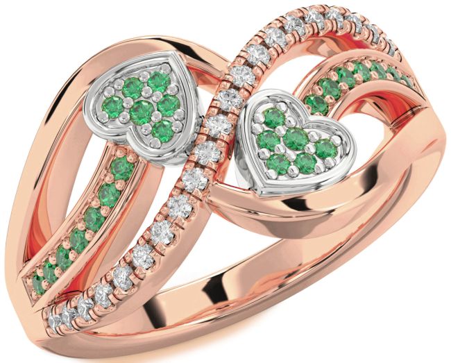 Diamond Emerald Rose Gold Silver Heart Ring