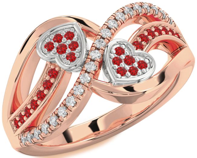 Diamond Ruby Rose Gold Silver Heart Ring