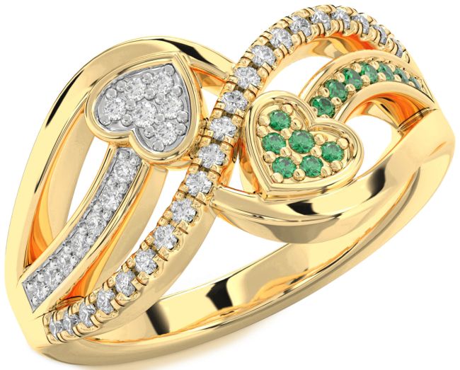 Emerald & Diamond Gold Heart Promise Ring