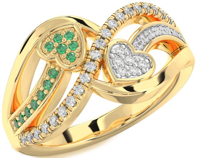 Diamond & Emerald Gold Heart Promise Ring