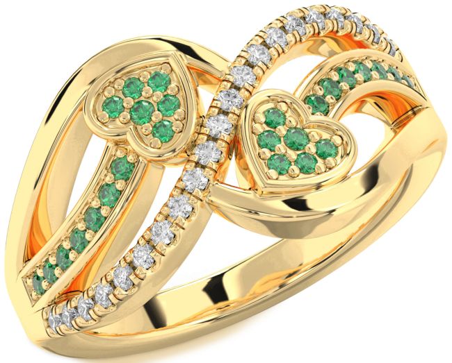 Diamond Emerald Gold Heart Ring
