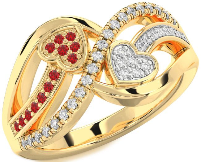 Diamond & Ruby Gold Heart Promise Ring