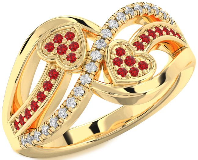 Diamond Ruby Gold Heart Ring