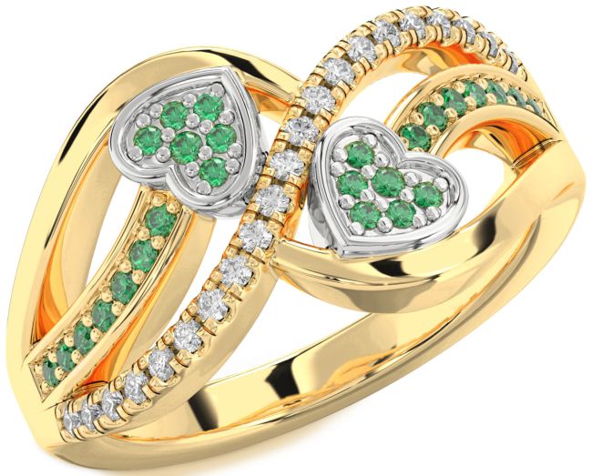 Diamond Emerald Gold Silver Heart Ring