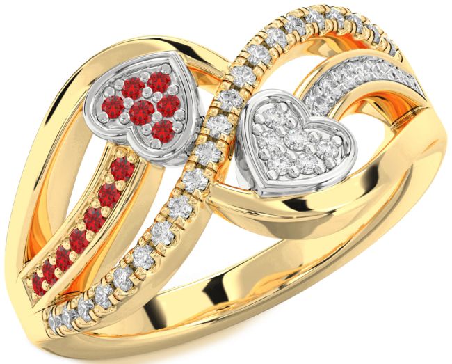 Diamond & Ruby Gold Silver Heart Promise Ring