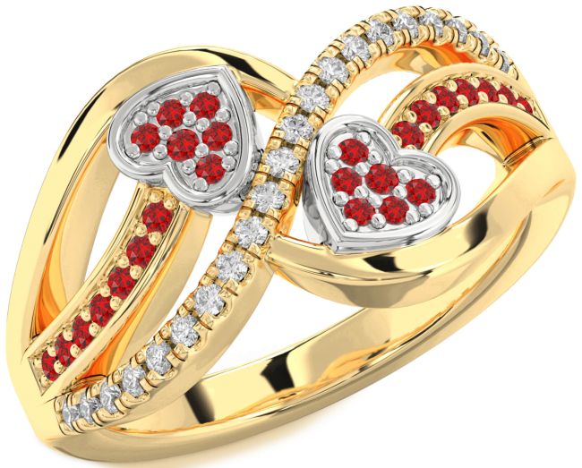 Diamond Ruby Gold Silver Heart Ring