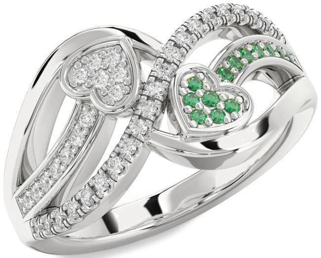 Emerald & Diamond Silver Heart Promise Ring