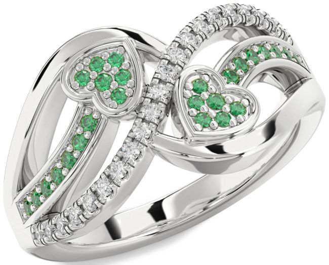 Diamond Emerald Silver Heart Ring